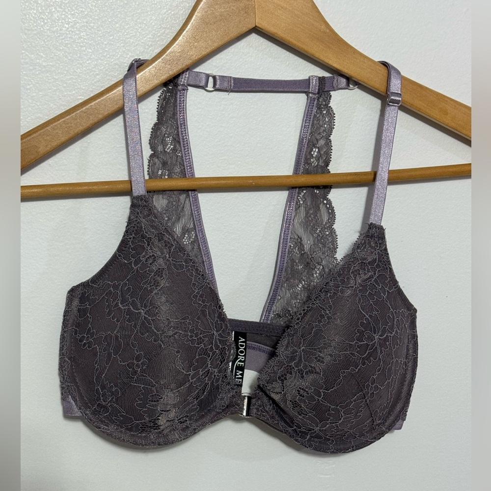Adored By Adore Me Bralette Womens Size 30DD Color Purple Gray Bra.